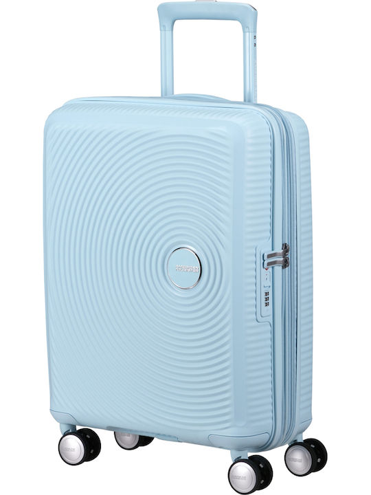American Tourister Soundbox Cabin Travel Suitcase Hard Pastel Blue with 4 Wheels Height 55cm