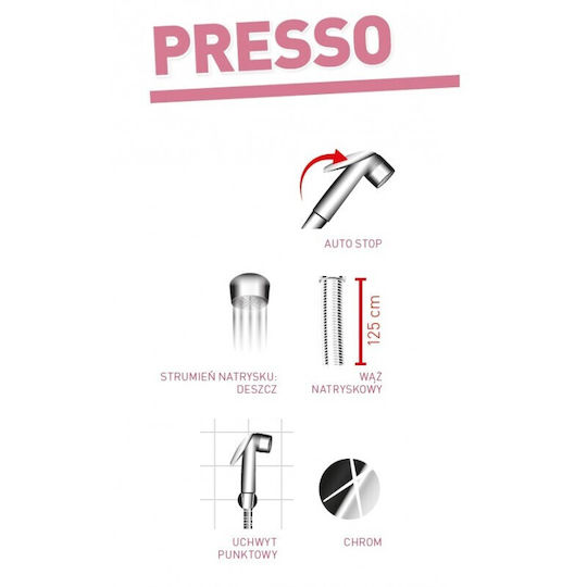 Ferro Presso Sanitary Shower Auto-stop Function Chrome + 1.25m Hose