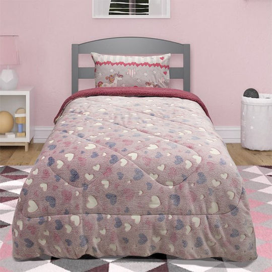 Lino Home Παιδικό Κουβερτοπάπλωμα Φωσφορίζον Μονό Ροζ 160x220εκ.