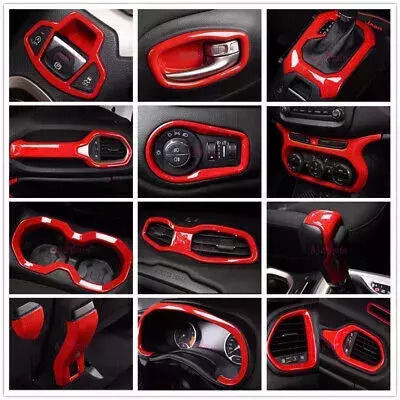 12-teiliges Set Innenraum Armaturenbrett & Konsolendekoration für Jeep Renegade 2016+ Rot Aif68