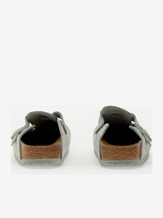 Boston Suede Leather Winter Women's Slippers Green Narrow Fit