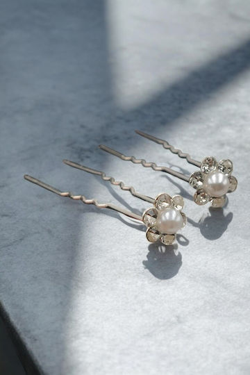 Bridal Hair Pins Silver Flower Shape Pearl 0.4cm in the Middle Set of 2 Pieces