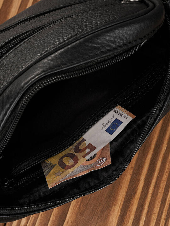 Piele Geantă pentru bărbați de Mână Neagră T-129-BL