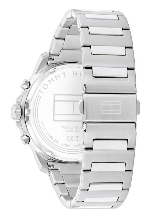Tommy Hilfiger Henry Ceas Barbati 50mm Cronograf Baterie Cu Brățară Din Metal Argintie