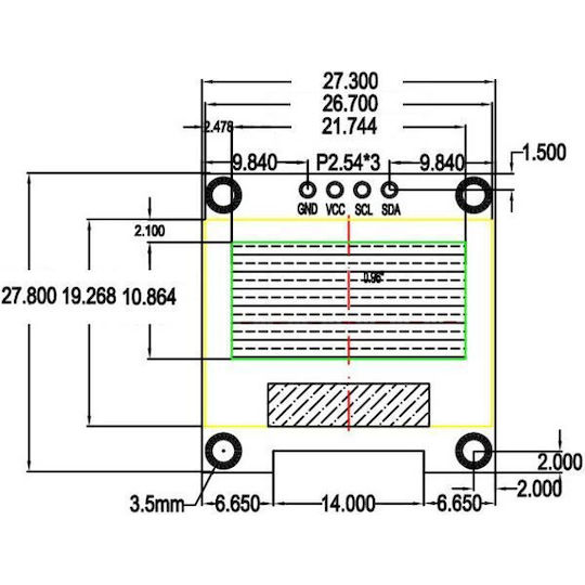 0.96" I2c 128x64 Oled Lcd Οθόνη Ssd1306 Κίτρινο Μπλε