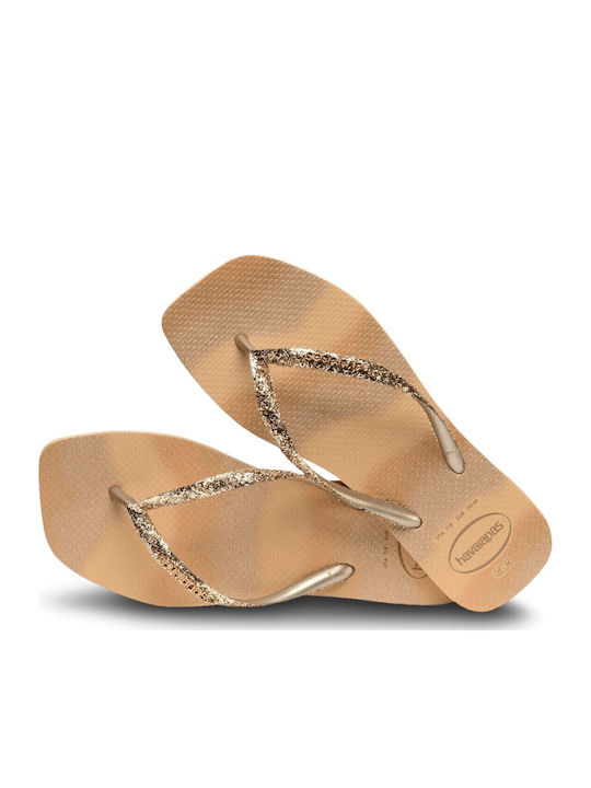 Slim Square Glitter Σαγιονάρες σε Χρυσό Χρώμα