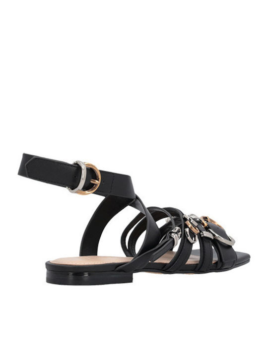 Marli 08 Leather Women's Flat Sandals in Black Color