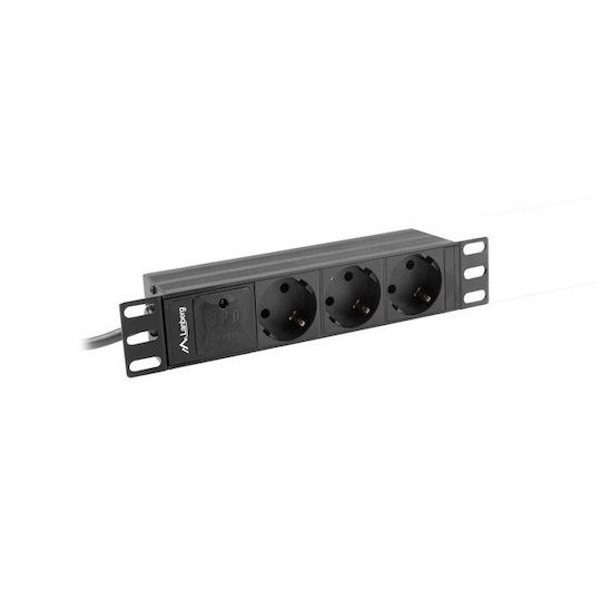 Lanberg Rack Power Strip 1U 10A C14 3x Schuko PDU-03F-0200-IEC-BK 1pcs