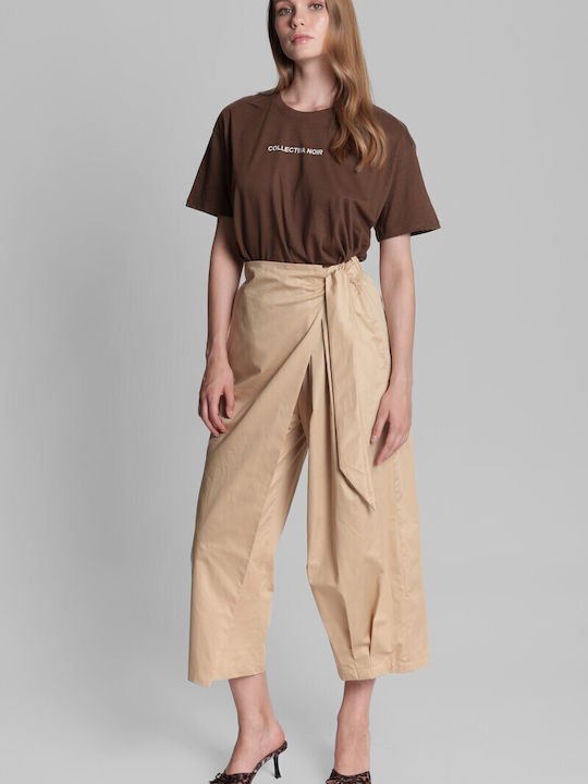 Pants Women's Fabric Trousers with Elastic Beige