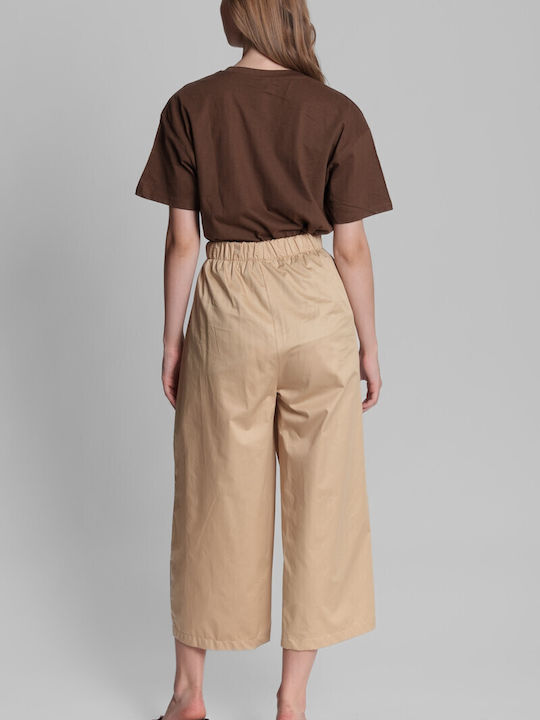 Pants Women's Fabric Trousers with Elastic Beige