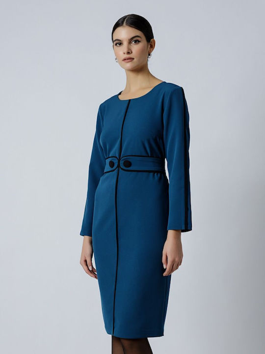 Midi Dress Long Sleeve Petrol Blue