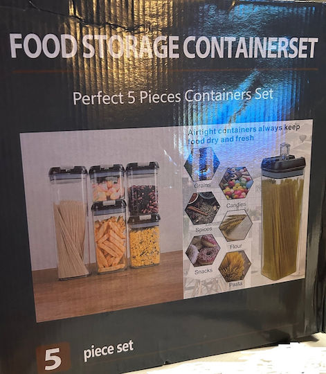 Food Set of 5 Pieces Jars for Sugar Cereal Pasta Coffee Tea with Airtight Lid Plastic Brown 1200ml