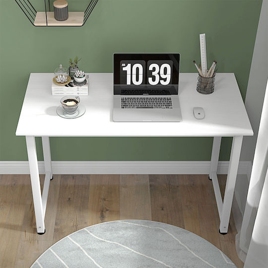 Computer Office Wooden White with Metal Legs 120x60x76cm