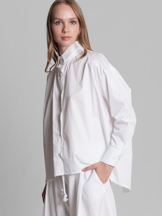 Langärmelig Damen Seidig Hemd Weiß
