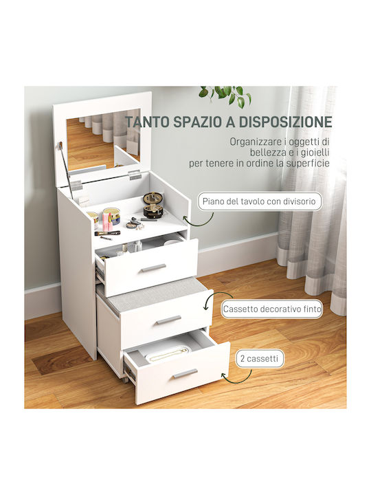 Floor-Standing Makeup Dressing Table Wooden White with Mirror and Stool 50x40x113.5cm