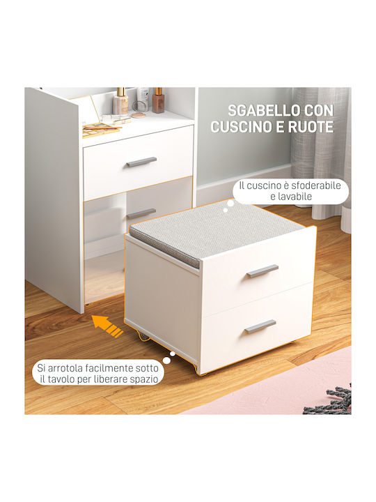 Floor-Standing Makeup Dressing Table Wooden White with Mirror and Stool 50x40x113.5cm