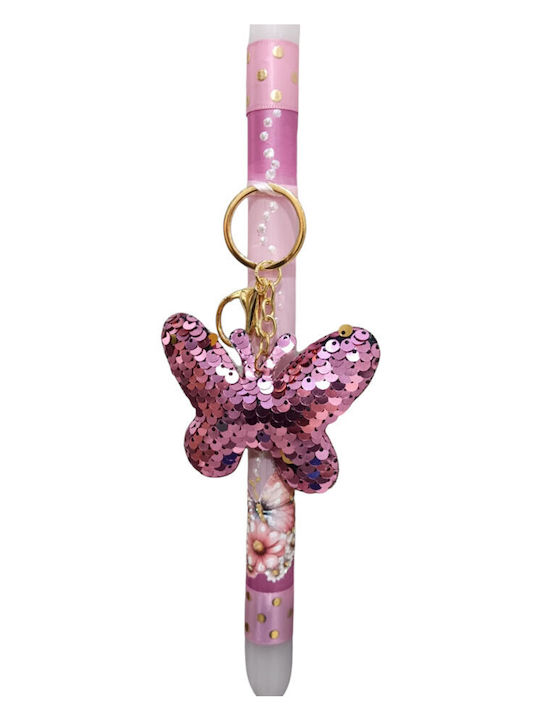 Children's Easter Candle with Butterfly Keychain and Rhinestones