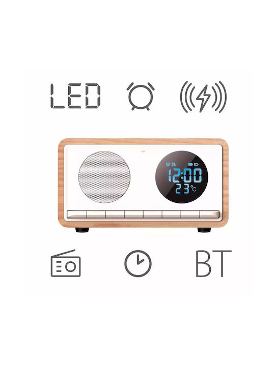 Manta Tabletop Digital Clock with Alarm, Radio and Wireless Charging White