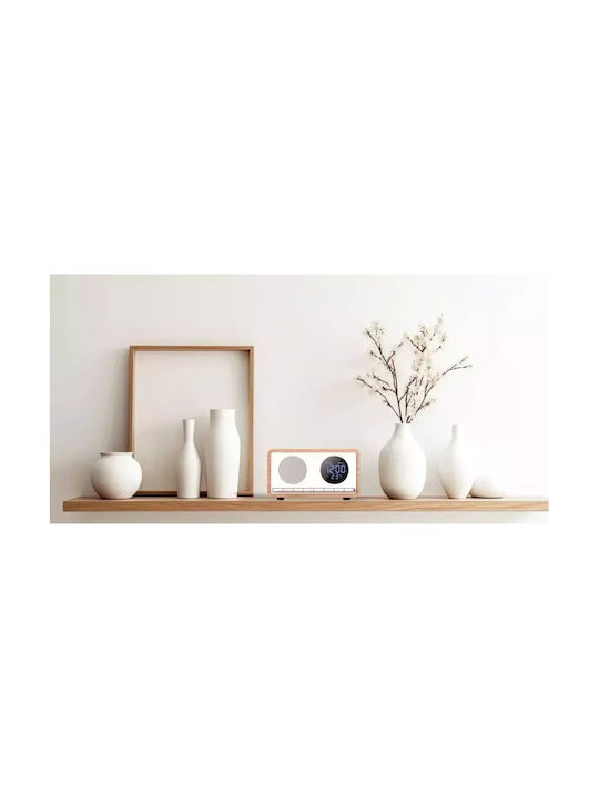 Manta Tabletop Digital Clock with Alarm, Radio and Wireless Charging White