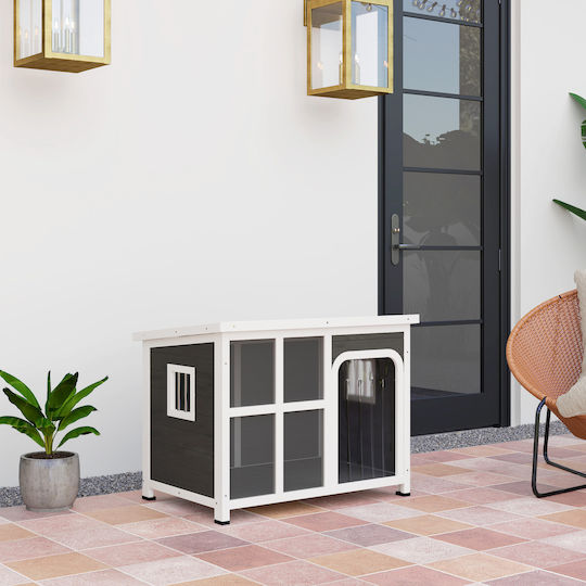 Pawhut Dog House Wooden Gray 90x62x71cm