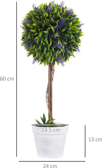 Homcom Set of 2 Artificial Green Plants Lavender Flower Spheres Moss Cement Pot Ø24x60 cm 830-704v00gn