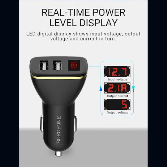 Borofone Bz11 Car Charger 24W 2.1A with Ports: 2xUSB Black Color