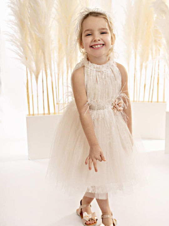 Baby Bloom Ροζ Φόρεμα Βάπτισης από Δαντέλα