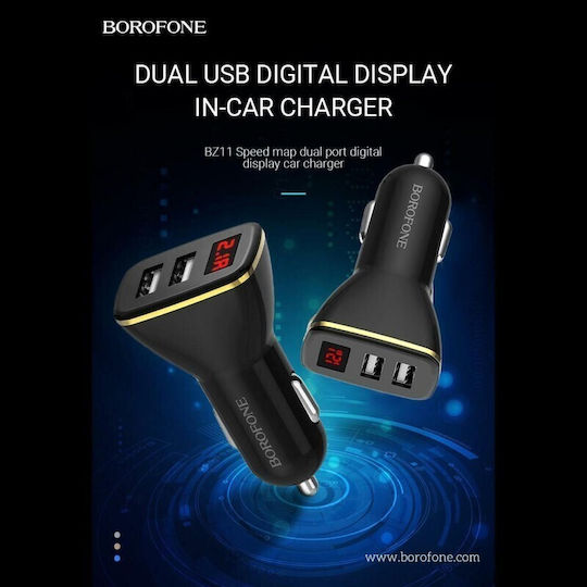 Borofone Bz11 Car Charger 24W 2.1A with Ports: 2xUSB Black Color