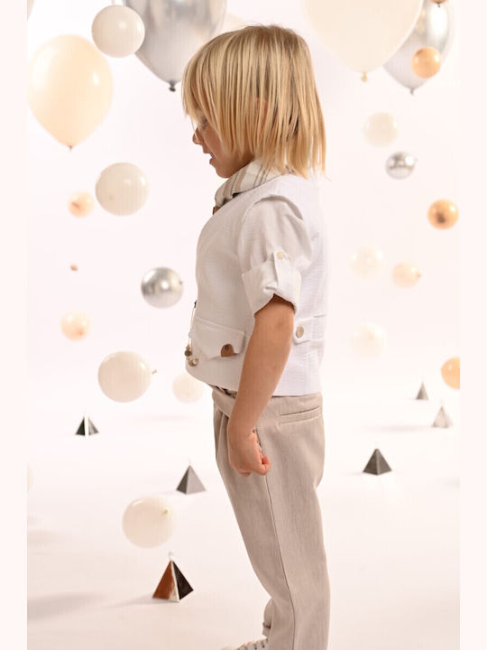 Baby Bloom Βαπτιστικό Κοστούμι με Γιλέκο για Αγόρι Μπεζ