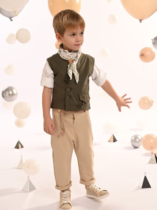 Baby Bloom Boys Baptism Suit with Vest 5pcs Khaki