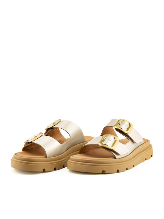 Leather Women's Flat Sandals Beige