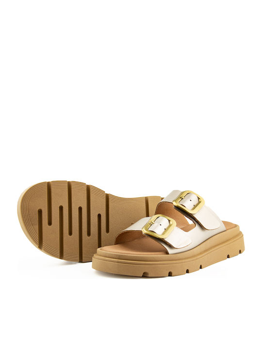 Leather Women's Flat Sandals Beige