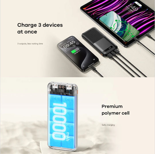 Remax RPP-71 Piloteer Series Power Bank 10000mAh 22.5W with 2 USB-A Ports and USB-C Port Power Delivery / Quick Charge 3.0 Black