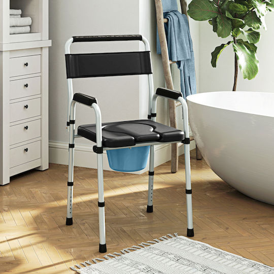 HomCom Toilettenstuhl mit Rückenlehne 713-188V00BK
