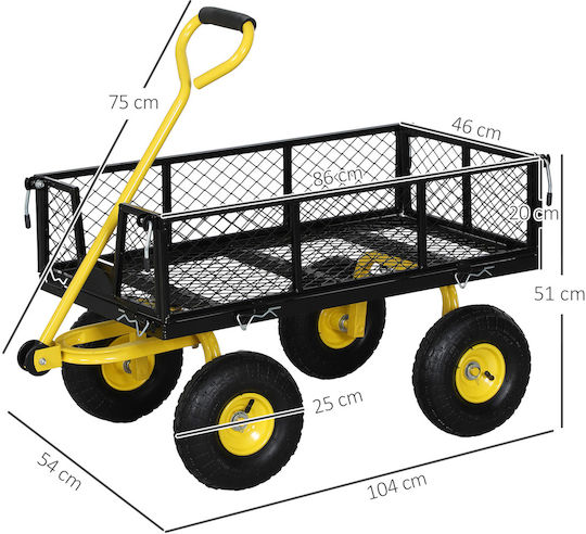 Garden Cart Metallic Four-wheel with Maximum Load Weight 200kg 25x25x51cm.
