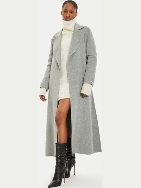 Wool Women's Gray Coat with Buttons