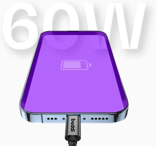 Buddi Braided USB 2.0 Cable USB-C male - USB-C 60W Μαύρο 4.5m