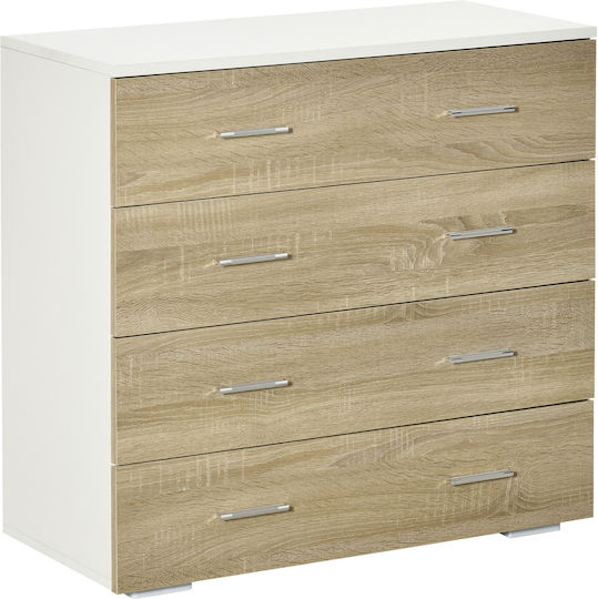 Wooden Chest of Drawers with 4 Drawers White and Oak 76x35x72cm