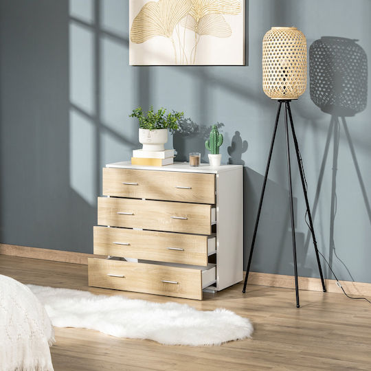 Wooden Chest of Drawers with 4 Drawers White and Oak 76x35x72cm