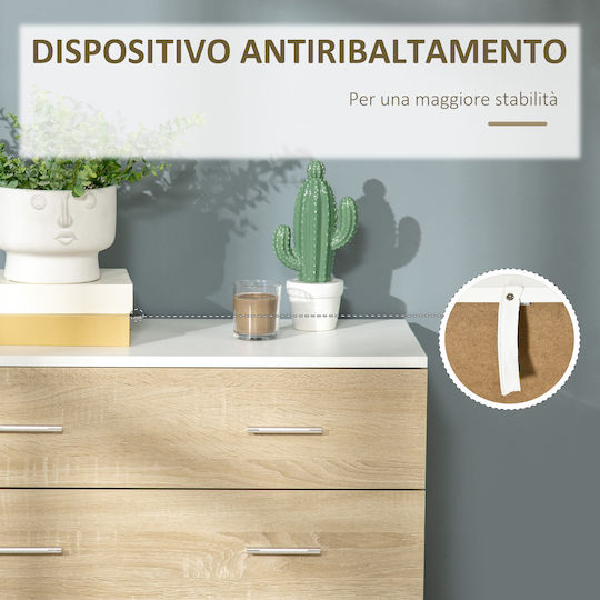 Wooden Chest of Drawers with 4 Drawers White and Oak 76x35x72cm