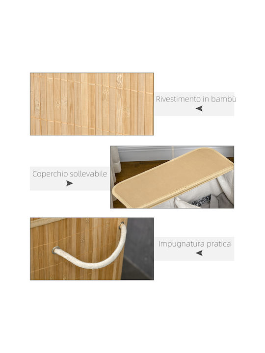 HomCom Laundry Basket Bamboo Collapsible 90lt with Cap White