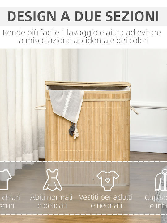 HomCom Laundry Basket Bamboo Collapsible 90lt with Cap White