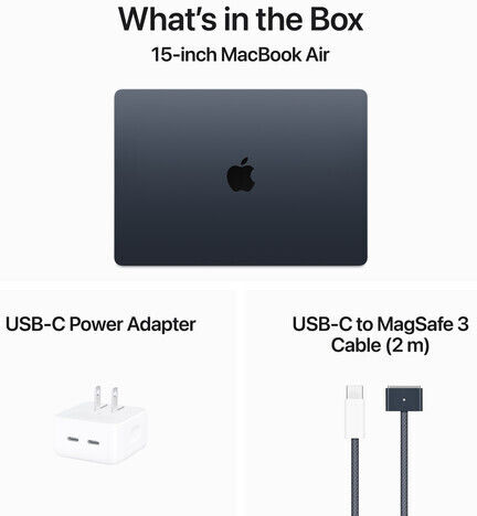 Apple MacBook Air 15" (2024) 15,3" Panou IPS Ecran Retina (M3-8 Nuclee/24GB/512GB SSD/10-Core GPU) cu Încărcător 35W (Port Dublu) Midnight (Tastatură Engleză SUA)
