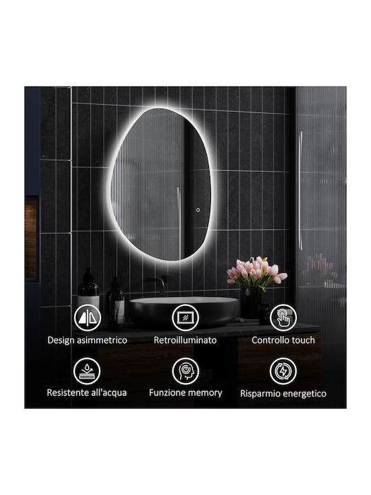 HomCom Oglindă de Baie Lumini LED din Plastic cu Lungime 80cm Argintiu