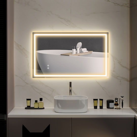 HomCom Правоъгълно Банско Огледало LED Touch с Дължина 100см Бял