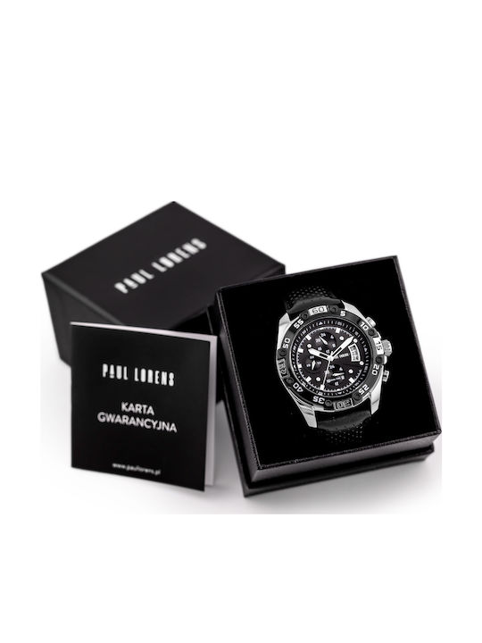 Paul Lorens Ανδρικό Ρολόι 46mm Χρονογράφος Μπαταρίας με Μαύρο Δερμάτινο Λουράκι