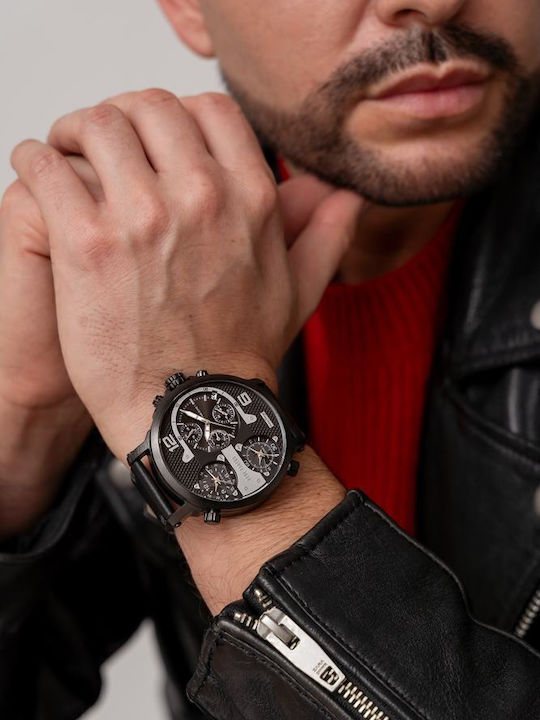 Paul Lorens Men's Watch 52mm Chronograph Battery with Black Leather Strap