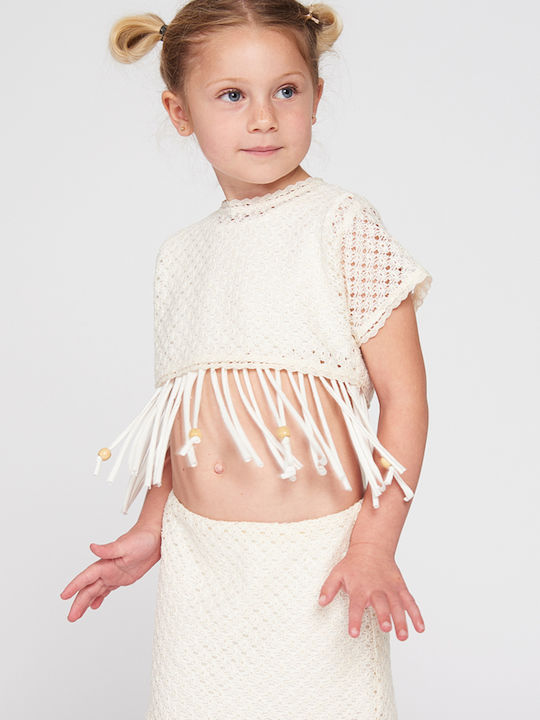 Παιδικό Crop Top Κοντομάνικο Ιβουαρ