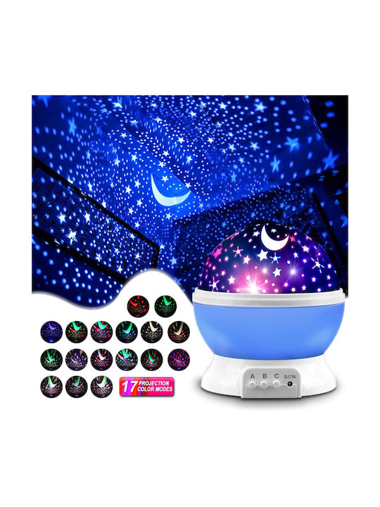 Led Περιστρεφόμενο Παιδικό Φωτιστικό Projector με Εναλλαγές Χρωματισμών Γαλάζιο