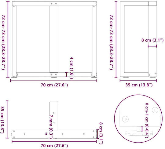 vidaXL Picior Metalic Mobilier 2 Bucăți Potrivit Pentru Masă / Măsuță / Birou 70x35x72cm Natural